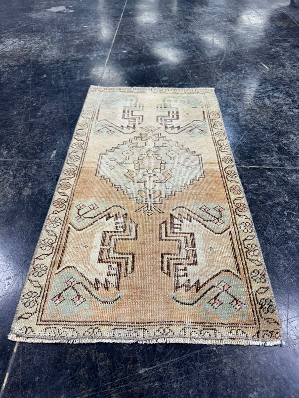 Turkish Mini Rug Oriental Hand Knotted Vintage Rug  1'5'' x  2'8'' #12100