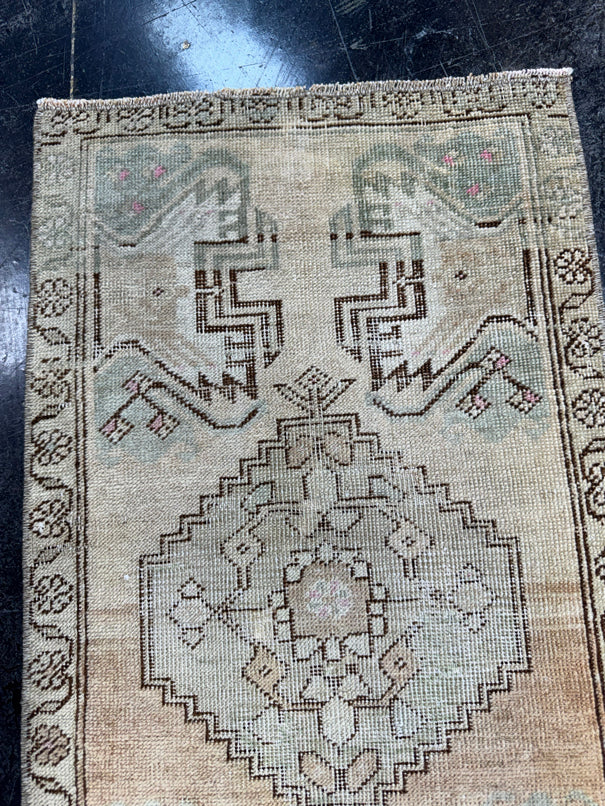 Turkish Mini Rug Oriental Hand Knotted Vintage Rug  1'5'' x  2'8'' #12100