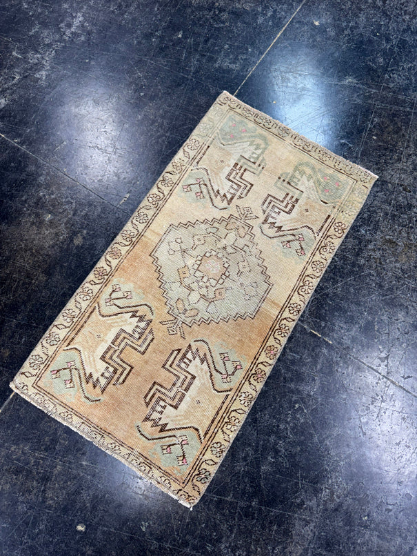 Turkish Mini Rug Oriental Hand Knotted Vintage Rug  1'5'' x  2'8'' #12100