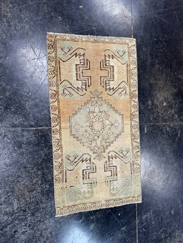 Turkish Mini Rug Oriental Hand Knotted Vintage Rug  1'5'' x  2'8'' #12100