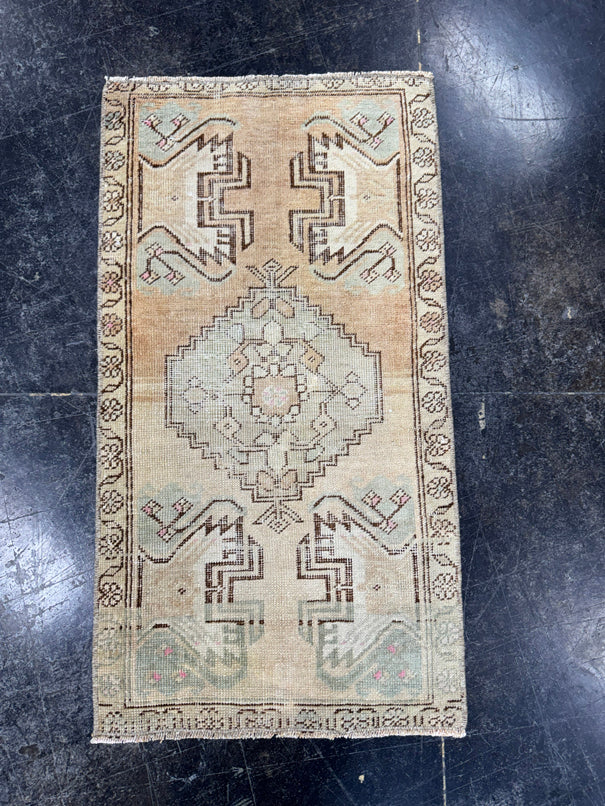 Turkish Mini Rug Oriental Hand Knotted Vintage Rug  1'5'' x  2'8'' #12100