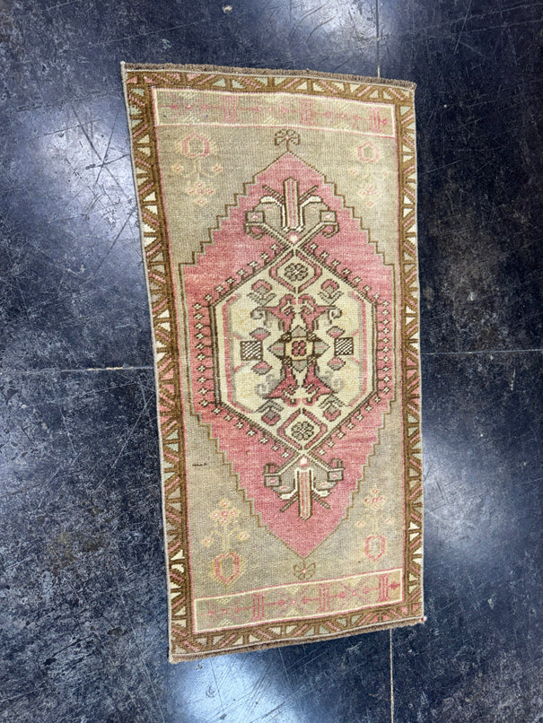 Turkish Mini Rug Oriental Hand Knotted Vintage Rug  1'6'' x  3'1'' #12098