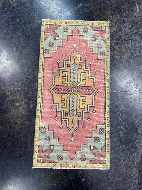 Turkish Mini Rug Oriental Hand Knotted Vintage Rug  1'7'' x  3'2'' #12096
