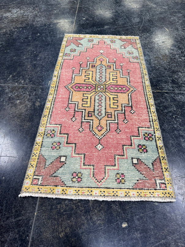 Turkish Mini Rug Oriental Hand Knotted Vintage Rug  1'7'' x  3'2'' #12096