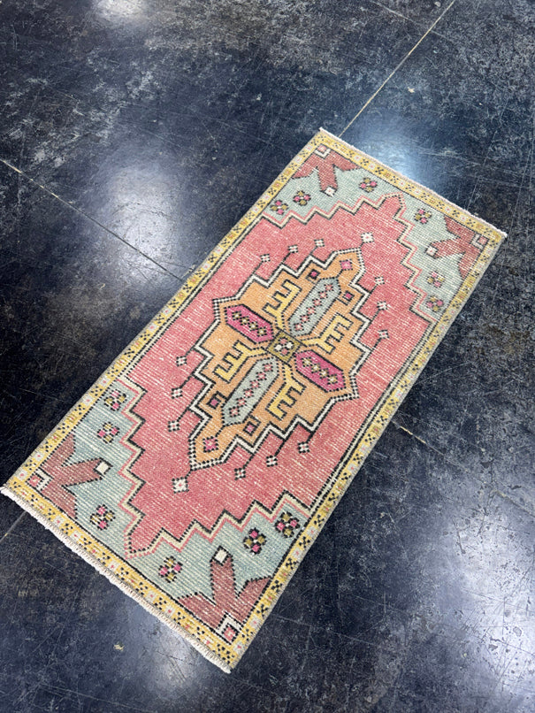 Turkish Mini Rug Oriental Hand Knotted Vintage Rug  1'7'' x  3'2'' #12096