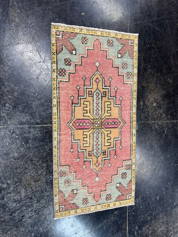 Turkish Mini Rug Oriental Hand Knotted Vintage Rug  1'7'' x  3'2'' #12096