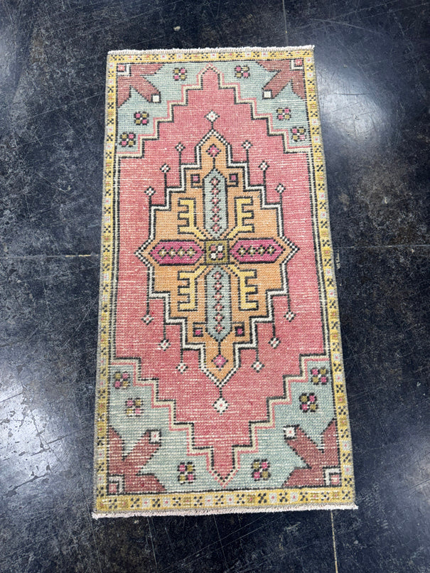 Turkish Mini Rug Oriental Hand Knotted Vintage Rug  1'7'' x  3'2'' #12096