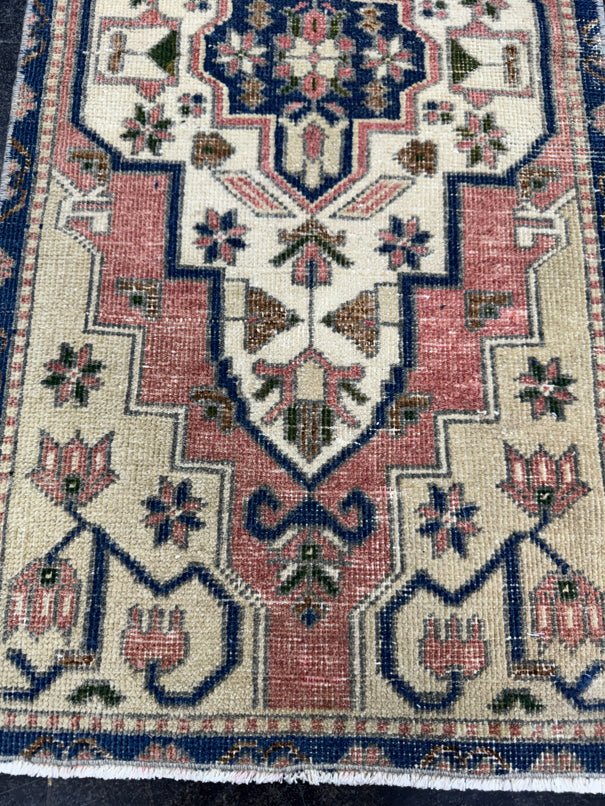 Turkish Mini Rug Oriental Hand Knotted Vintage Rug  1'7'' x  3'3'' #12095