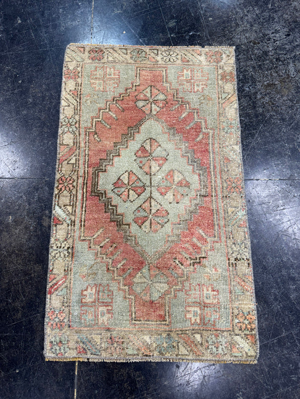 Turkish Mini Rug Oriental Hand Knotted Vintage Rug  1'7'' x  2'7'' #12088