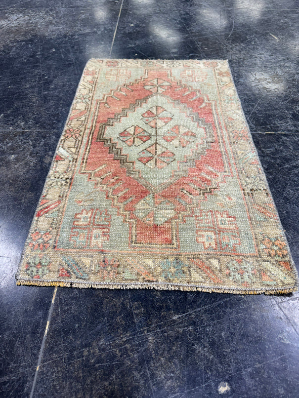 Turkish Mini Rug Oriental Hand Knotted Vintage Rug  1'7'' x  2'7'' #12088