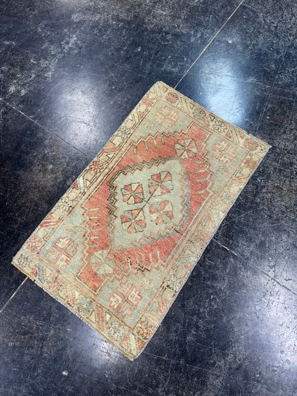Turkish Mini Rug Oriental Hand Knotted Vintage Rug  1'7'' x  2'7'' #12088