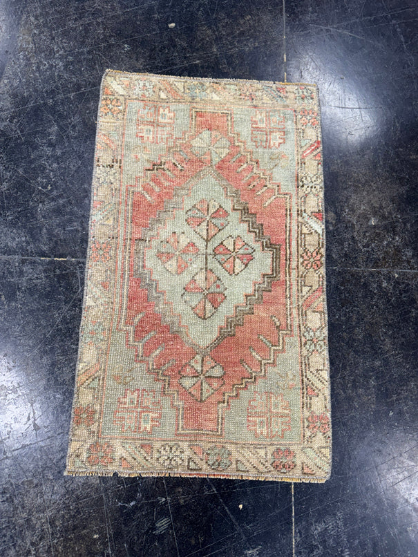 Turkish Mini Rug Oriental Hand Knotted Vintage Rug  1'7'' x  2'7'' #12088