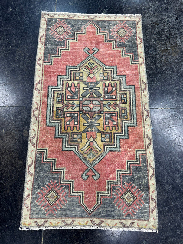 Turkish Mini Rug Oriental Hand Knotted Vintage Rug  1'7'' x  2'11'' #12085