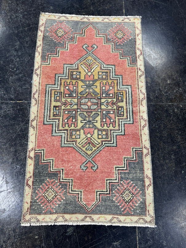 Turkish Mini Rug Oriental Hand Knotted Vintage Rug  1'7'' x  2'11'' #12085