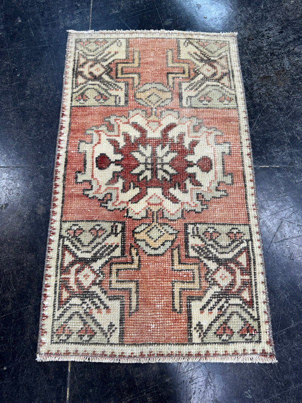 Turkish Mini Rug Oriental Hand Knotted Vintage Rug  1'7'' x  2'9'' #12094