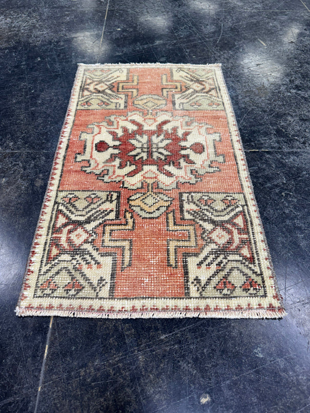 Turkish Mini Rug Oriental Hand Knotted Vintage Rug  1'7'' x  2'9'' #12094