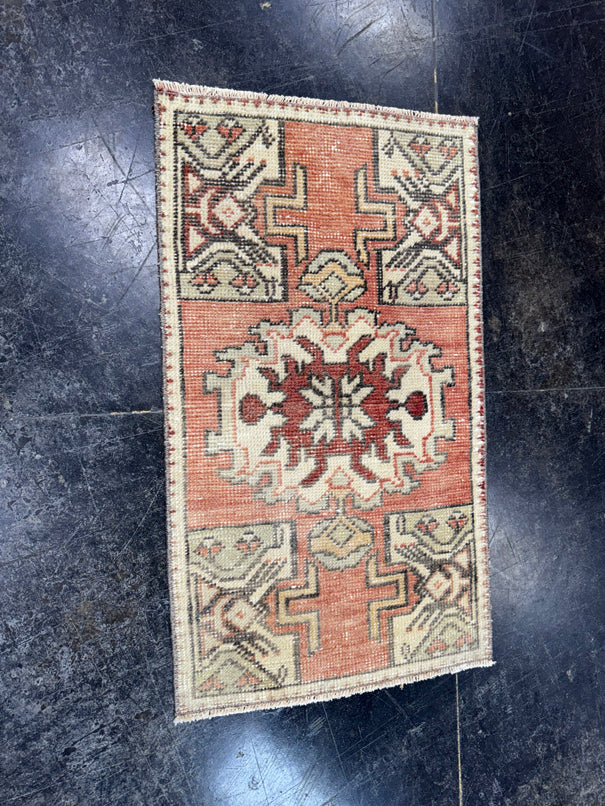 Turkish Mini Rug Oriental Hand Knotted Vintage Rug  1'7'' x  2'9'' #12094