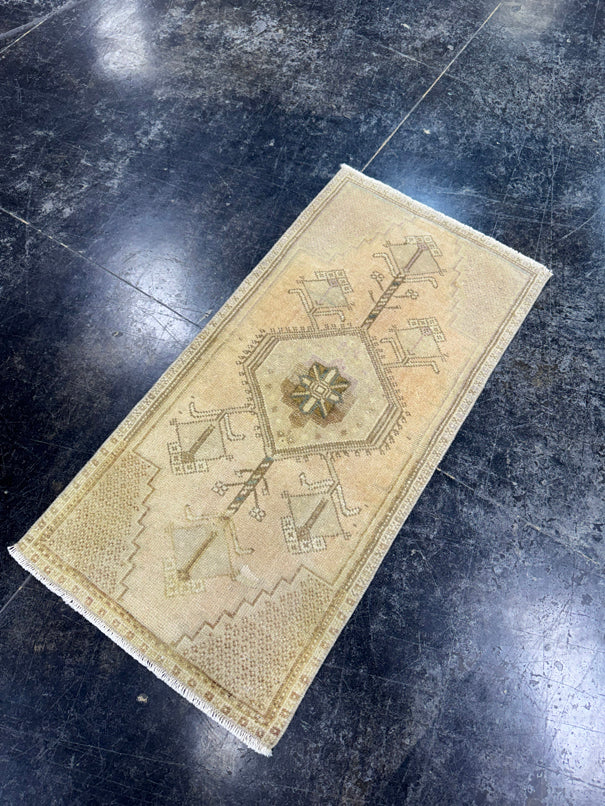 Turkish Mini Rug Oriental Hand Knotted Vintage Rug  1'8'' x  3'3'' #12093
