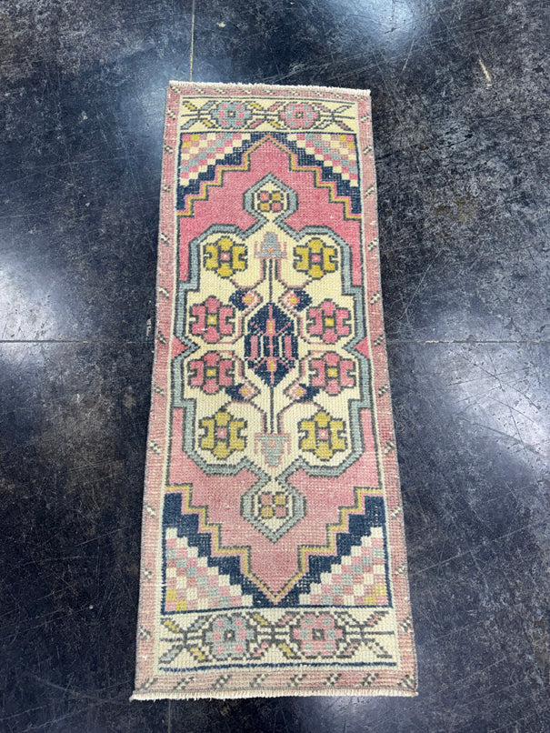 Turkish Mini Rug Oriental Hand Knotted Vintage Rug  1'4'' x  3'7'' #12092