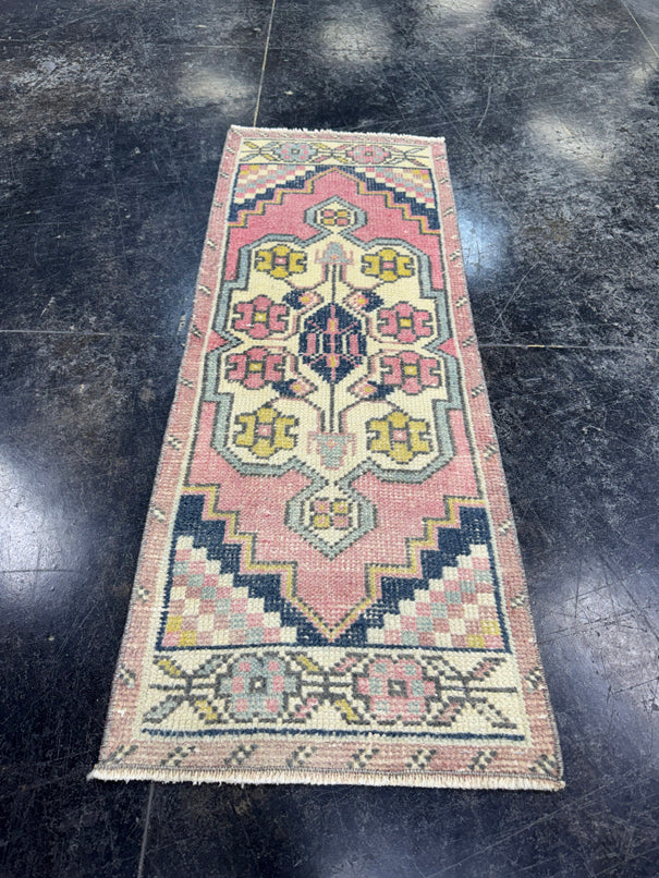 Turkish Mini Rug Oriental Hand Knotted Vintage Rug  1'4'' x  3'7'' #12092