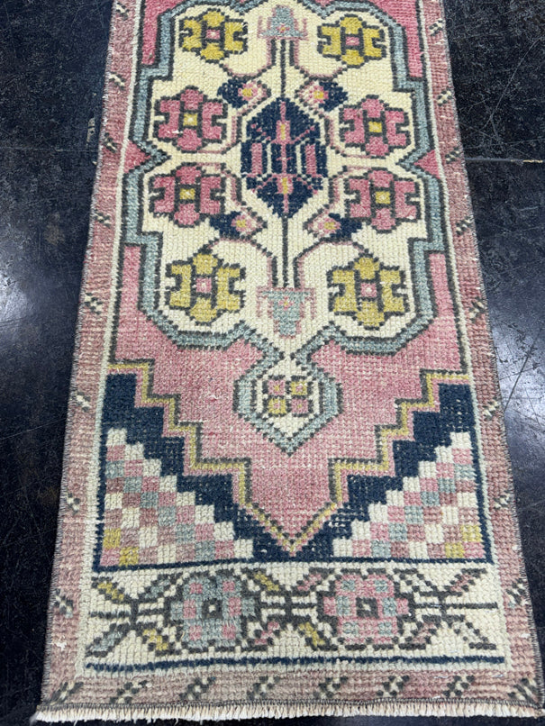 Turkish Mini Rug Oriental Hand Knotted Vintage Rug  1'4'' x  3'7'' #12092