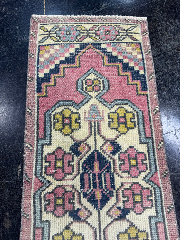 Turkish Mini Rug Oriental Hand Knotted Vintage Rug  1'4'' x  3'7'' #12092