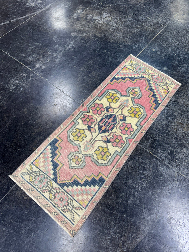 Turkish Mini Rug Oriental Hand Knotted Vintage Rug  1'4'' x  3'7'' #12092
