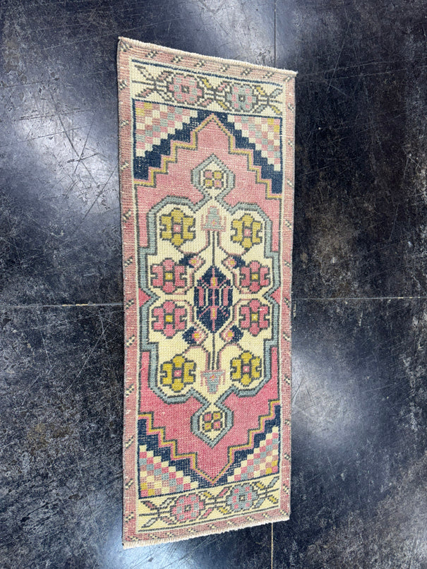 Turkish Mini Rug Oriental Hand Knotted Vintage Rug  1'4'' x  3'7'' #12092