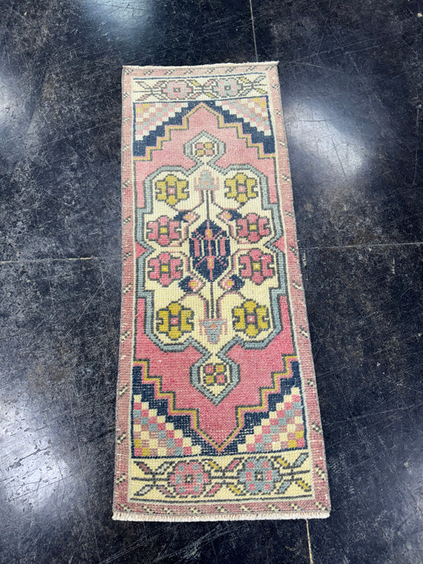 Turkish Mini Rug Oriental Hand Knotted Vintage Rug  1'4'' x  3'7'' #12092