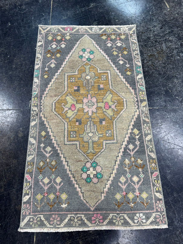 Turkish Mini Rug Oriental Hand Knotted Vintage Rug  1'8'' x  2'11'' #12084