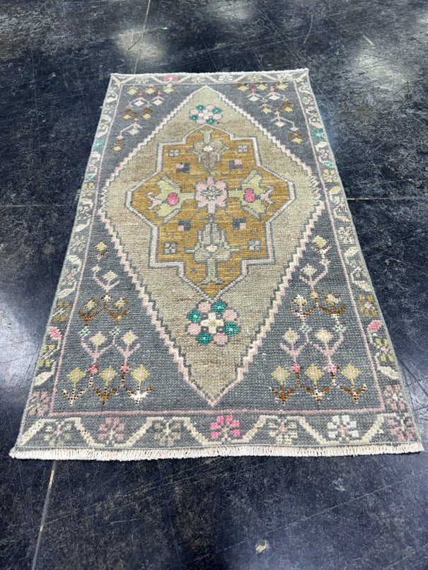 Turkish Mini Rug Oriental Hand Knotted Vintage Rug  1'8'' x  2'11'' #12084