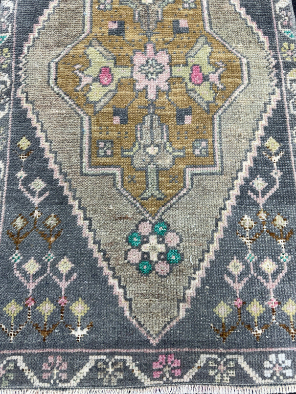 Turkish Mini Rug Oriental Hand Knotted Vintage Rug  1'8'' x  2'11'' #12084