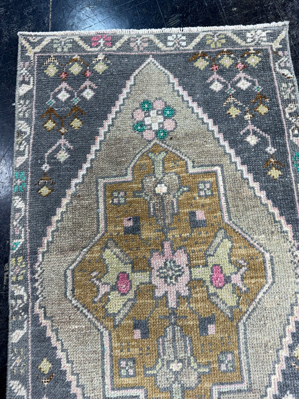 Turkish Mini Rug Oriental Hand Knotted Vintage Rug  1'8'' x  2'11'' #12084