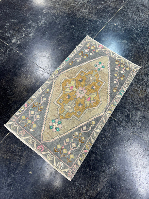 Turkish Mini Rug Oriental Hand Knotted Vintage Rug  1'8'' x  2'11'' #12084