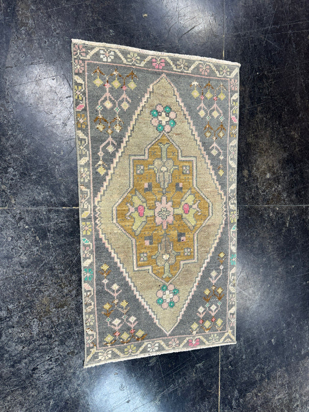 Turkish Mini Rug Oriental Hand Knotted Vintage Rug  1'8'' x  2'11'' #12084