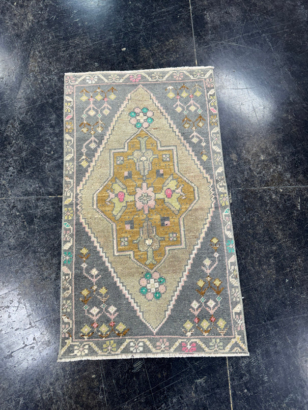 Turkish Mini Rug Oriental Hand Knotted Vintage Rug  1'8'' x  2'11'' #12084