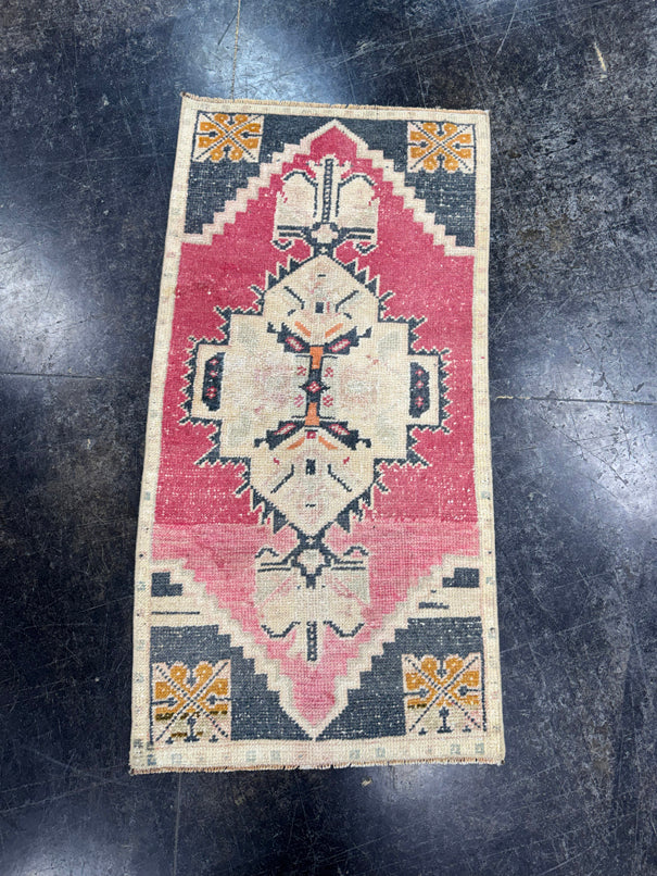 Turkish Mini Rug Oriental Hand Knotted Vintage Rug  1'9'' x  3'3'' #12083
