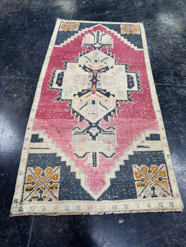 Turkish Mini Rug Oriental Hand Knotted Vintage Rug  1'9'' x  3'3'' #12083