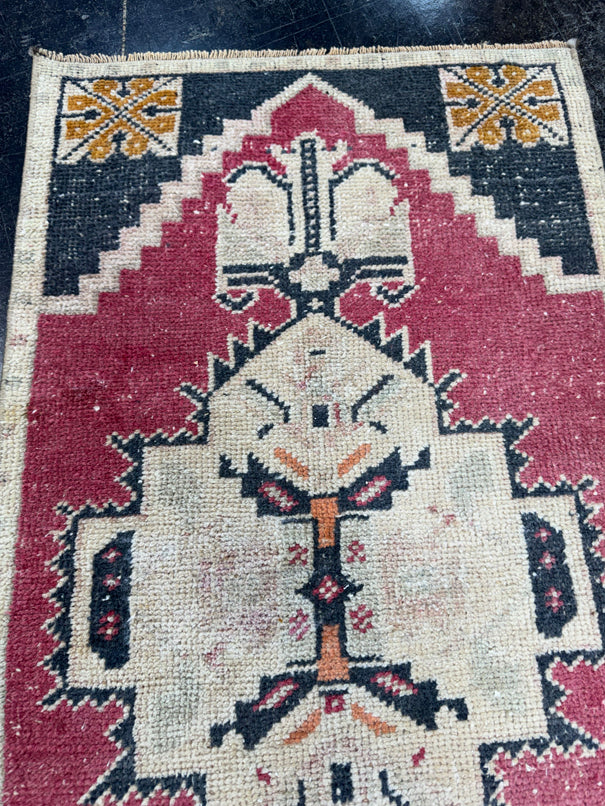 Turkish Mini Rug Oriental Hand Knotted Vintage Rug  1'9'' x  3'3'' #12083