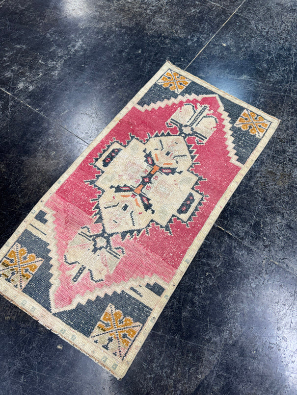 Turkish Mini Rug Oriental Hand Knotted Vintage Rug  1'9'' x  3'3'' #12083