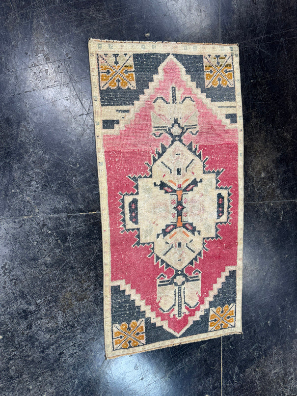 Turkish Mini Rug Oriental Hand Knotted Vintage Rug  1'9'' x  3'3'' #12083