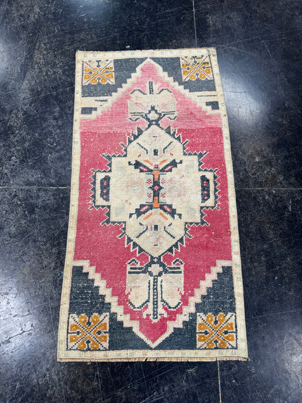 Turkish Mini Rug Oriental Hand Knotted Vintage Rug  1'9'' x  3'3'' #12083