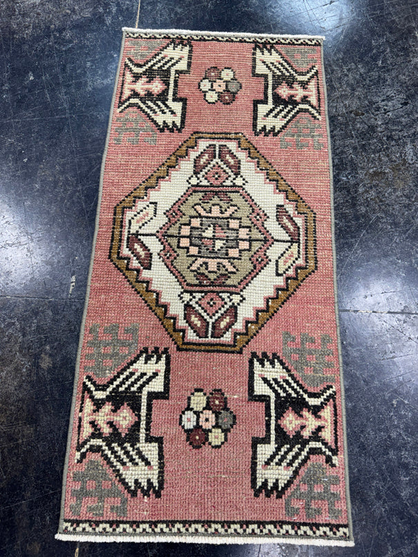 Turkish Mini Rug Oriental Hand Knotted Vintage Rug  1'6'' x  3'2'' #12077