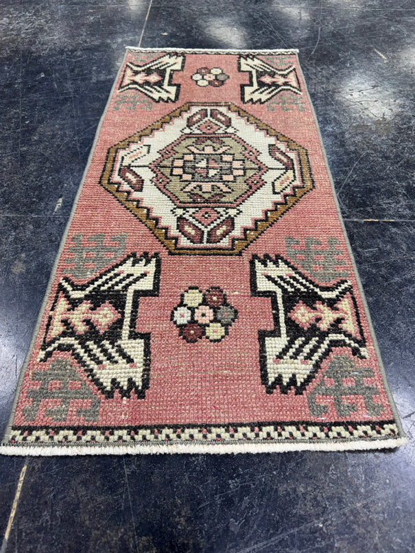 Turkish Mini Rug Oriental Hand Knotted Vintage Rug  1'6'' x  3'2'' #12077