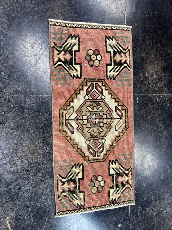 Turkish Mini Rug Oriental Hand Knotted Vintage Rug  1'6'' x  3'2'' #12077