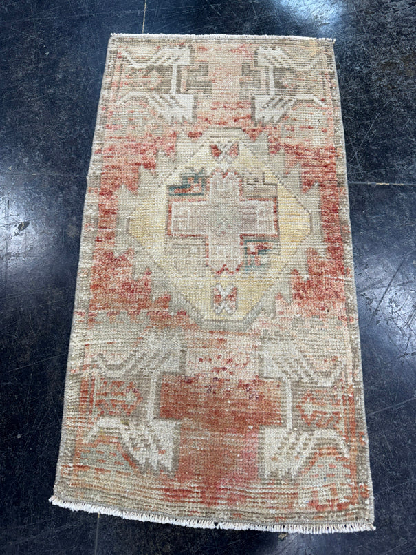 Turkish Mini Rug Oriental Hand Knotted Vintage Rug  1'6'' x  2'10'' #12079