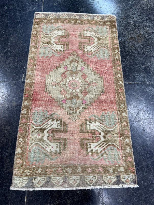 Turkish Mini Rug Oriental Hand Knotted Vintage Rug  1'7'' x  2'11'' #12080