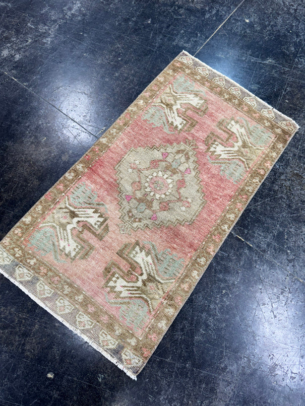 Turkish Mini Rug Oriental Hand Knotted Vintage Rug  1'7'' x  2'11'' #12080