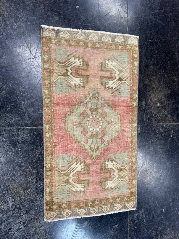 Turkish Mini Rug Oriental Hand Knotted Vintage Rug  1'7'' x  2'11'' #12080