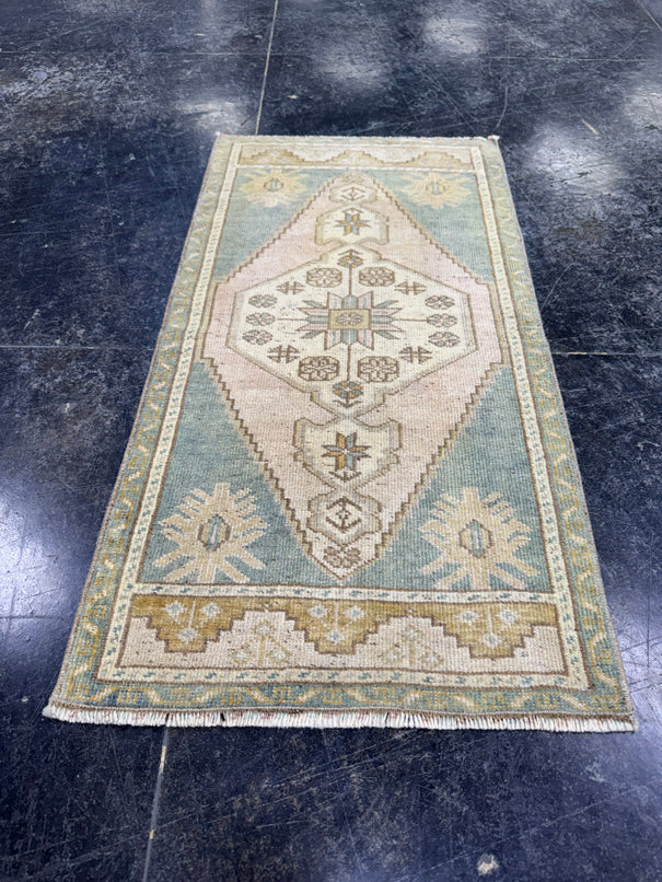 Turkish Mini Rug Oriental Hand Knotted Vintage Rug  1'8'' x  3'3'' #12081
